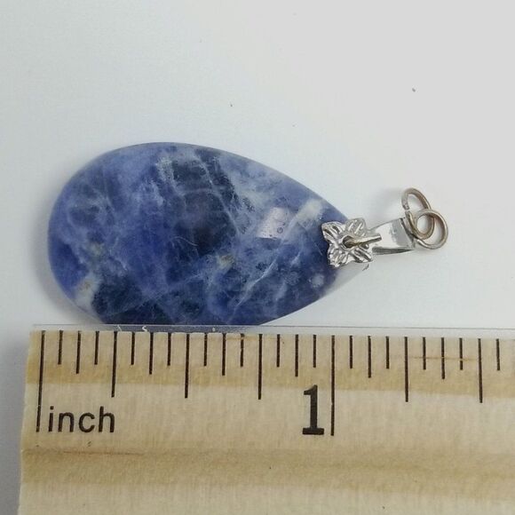 Vintage Blue Stone Drop Shape Pendant, Silver Tone Seteting, Estate - Picture 3 of 5